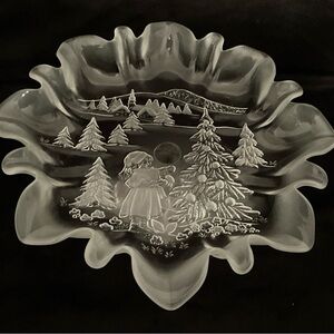 Mikasa Frosted Footed Glass Candy Bowl with Winter Scene